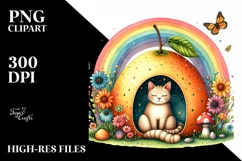 Cat House with Rainbow Watercolor | Sublimation | Clipart Product Image 1