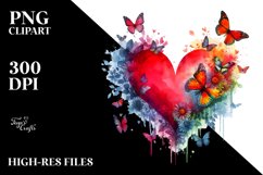 Red Heart with Butterflies PNG Product Image 2