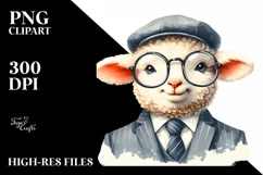 Funny Cute Lamb Portrait Smiling | Watercolor Clipart Product Image 1