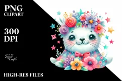 Cute Baby Seal Whimsical Star Flowers Product Image 1