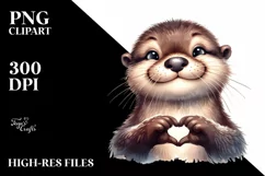 Funny Cute Otter Portrait Smiling | Love Sign | Watercolor Product Image 1