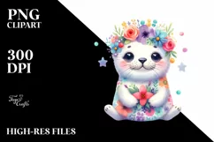 Cute Baby Seal Whimsical Star Flowers Product Image 1