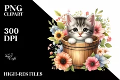 Cute Baby Cat with Flowers, High Quality PNG Product Image 3
