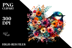Colorful Bird with Flowers,Transparent PNG Product Image 2