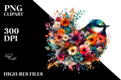 Colorful Bird with Flowers,Transparent PNG Product Image 2