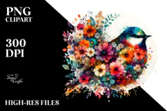Colorful Bird with Flowers, Transparent PNG Product Image 2