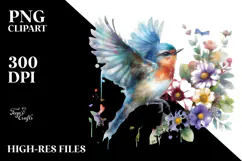 Floral Bird Digital Painting PNG Product Image 2
