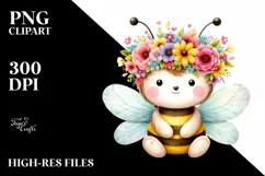 Pastel Cartoon-Style Bee Sitting PNG Product Image 1