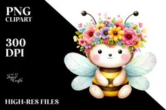 Pastel Cartoon-Style Bee Sitting PNG Product Image 2