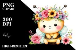 Pastel Cartoon-Style Bee Sitting PNG Product Image 2
