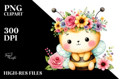 Pastel Cartoon-Style Bee Sitting PNG Product Image 2