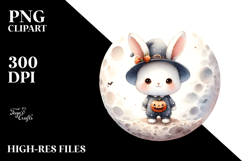 Cute Baby Rabbit on Halloween Moon PNG Product Image 2