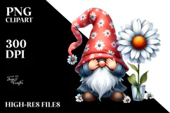 Happy Gnome with Daisy, Transparent PNG Product Image 2