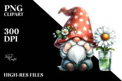 Happy Gnome with Daisy, High-Quality PNG Product Image 2