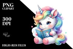 Baby Unicorn Reading | Clipart Product Image 1