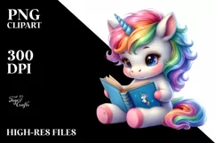 Cute Baby Unicorn Reading | Sublimation | Clipart Product Image 3