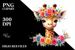 Vibrant Giraffe with Flower Crown, Transparent PNG Product Image 1