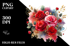 Colorful Abstract with Red Roses and Gold Insertions PNG Product Image 2