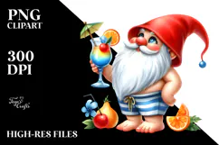 Whimsical Gnome Drinking a Cocktail in Beachwear, High-Res Product Image 2