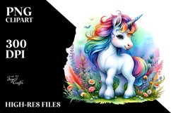 Colorful Baby Unicorn with Meadow PNG Product Image 1