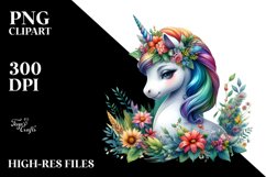 Colorful Baby Unicorn with Meadow PNG Product Image 3
