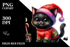Cute Baby Black Cat Christmas Costume Watercolor Clipart Product Image 2