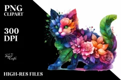 Kitten with Flowers, Watercolor PNG Product Image 1
