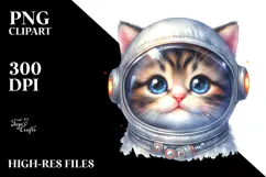 Cute Kitten with Big Eyes and Astronaut Helmet PNG Product Image 2