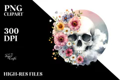Digital Painting Cute Skull with Spring Flowers Product Image 2