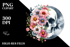 Digital Painting Cute Skull with Spring Flowers Product Image 2