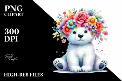 Cartoon-Style Polar Bear with Flower Crown PNG Product Image 1