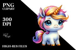Cute Baby Unicorn, Watercolor PNG Product Image 2