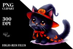 Cute Baby Black Cat Halloween Costume Watercolor Clipart Product Image 1