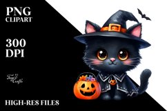 Cute Baby Black Cat Halloween Costume Watercolor Clipart Product Image 1