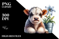 Smiling Highland Cow with Lily, PNG Product Image 2