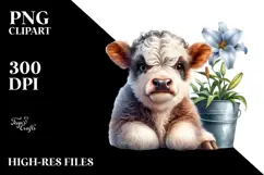 Smiling Highland Cow with Lily, PNG Product Image 2
