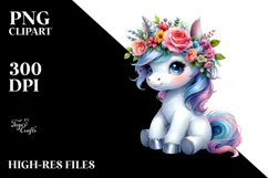 Cute Unicorn with Floral Wreath, PNG Product Image 2