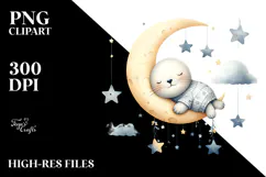 Sleeping Cute Baby Seal on Moon | Clipart Product Image 2