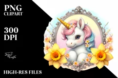 Cute Baby Unicorn with Daffodil Frame | Colorful | Product Image 3