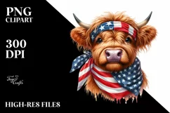 Enthusiastic Highland Cow with Bandana Clipart Product Image 1