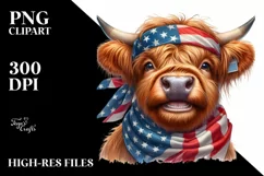 Enthusiastic Highland Cow with Bandana Clipart Product Image 1