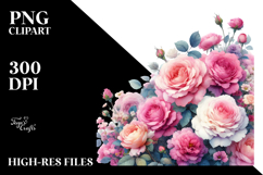 Vibrant Pink Roses | Sublimation | Clipart Product Image 2