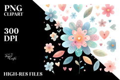 Watercolor Flower with Heart Petals, Clear PNG Product Image 2