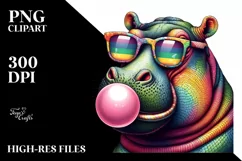 Colorful Hippo Sunglasses Chewing Gum Watercolor Clipart Product Image 3