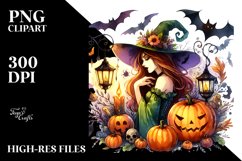 Witch for Halloween Watercolor Clipart Product Image 1