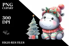 Cute Baby Hippo with Christmass Tree PNG Product Image 3