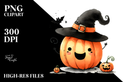 Watercolor Pumpkin Halloween Clipart PNG Product Image 2