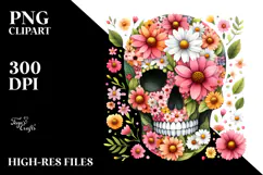 Colorful Skull with Spring Flowers,Transparent PNG Product Image 2