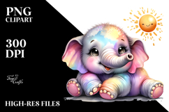 Colorful Baby Elephant with Sun, PNG Product Image 2