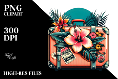 Retro Tropical Flower Suitcase PNG Product Image 2